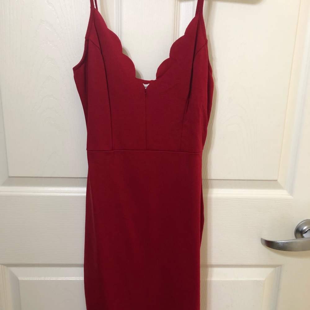 Red long pencil dress. Spaghetti strapped.